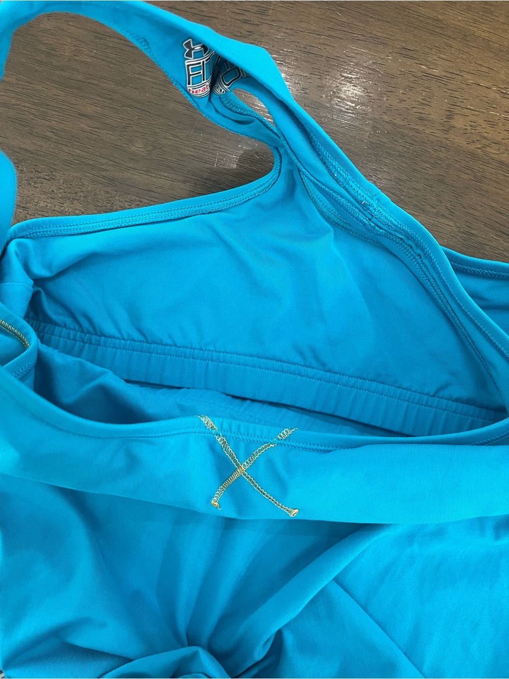 Under Armour Womens Racerback Tank Top Blue Fitted Stretch Built in Bra Medium - Picture 4 of 6